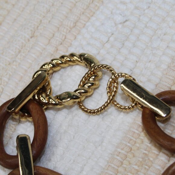 CAPUCINE DE WULF EARTH GODDESS TEAK LINK BRACELET 18k GOLD OVER BRASS LOBSTER CL - Picture 12 of 15